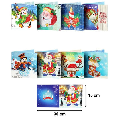 Diamond Painting Karten - Weihnachtskarten (1) - 15x15cm - 8-teilig - Runde Steinchen - Mit Umschlägen
